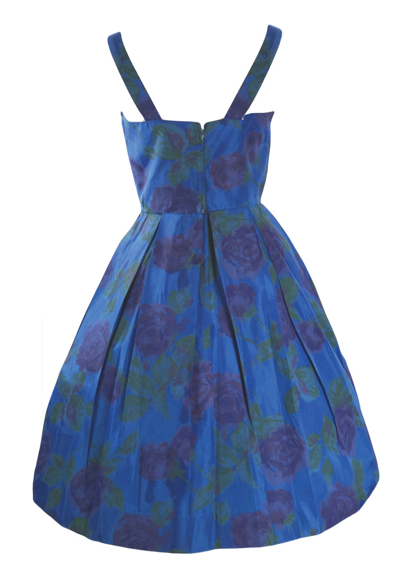 Vintage Late 1950's Sapphire Blue Roses Party Dress  - New!