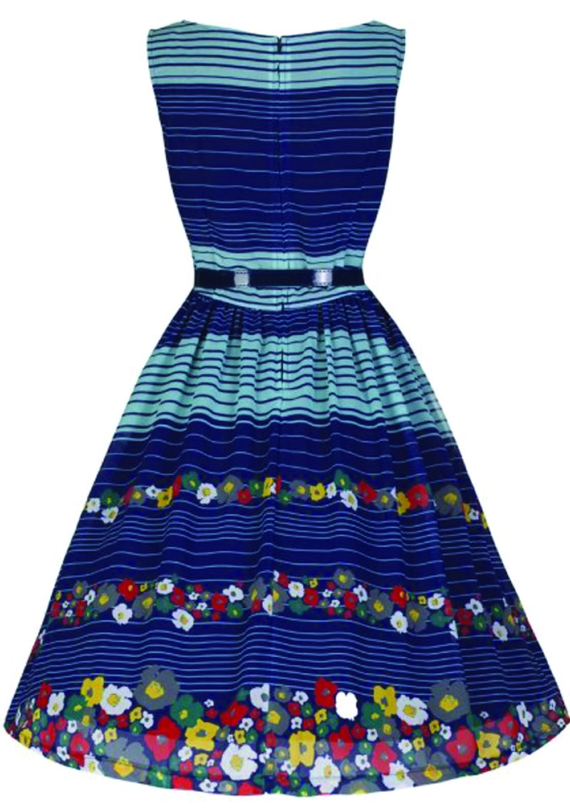 Re-creation of 1950s Blue Striped Floral Day Dress - New!