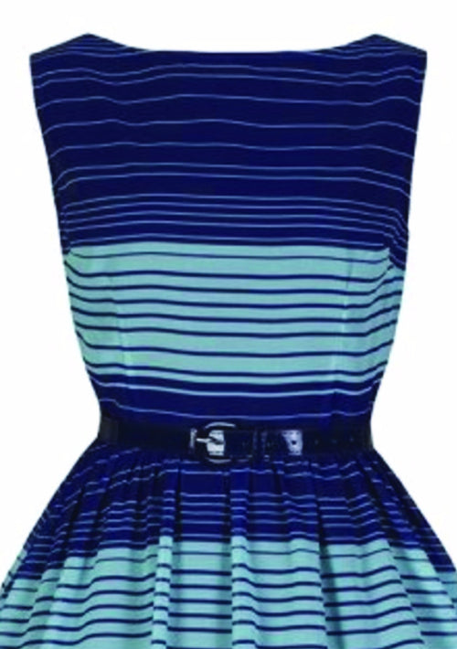 Re-creation of 1950s Blue Striped Floral Day Dress - New!