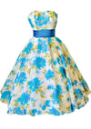 1950s Blue Rose Print Chiffon Party Dress - New!