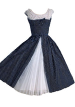 Vintage 1950s Blue & White Spotted Day Dress - New!