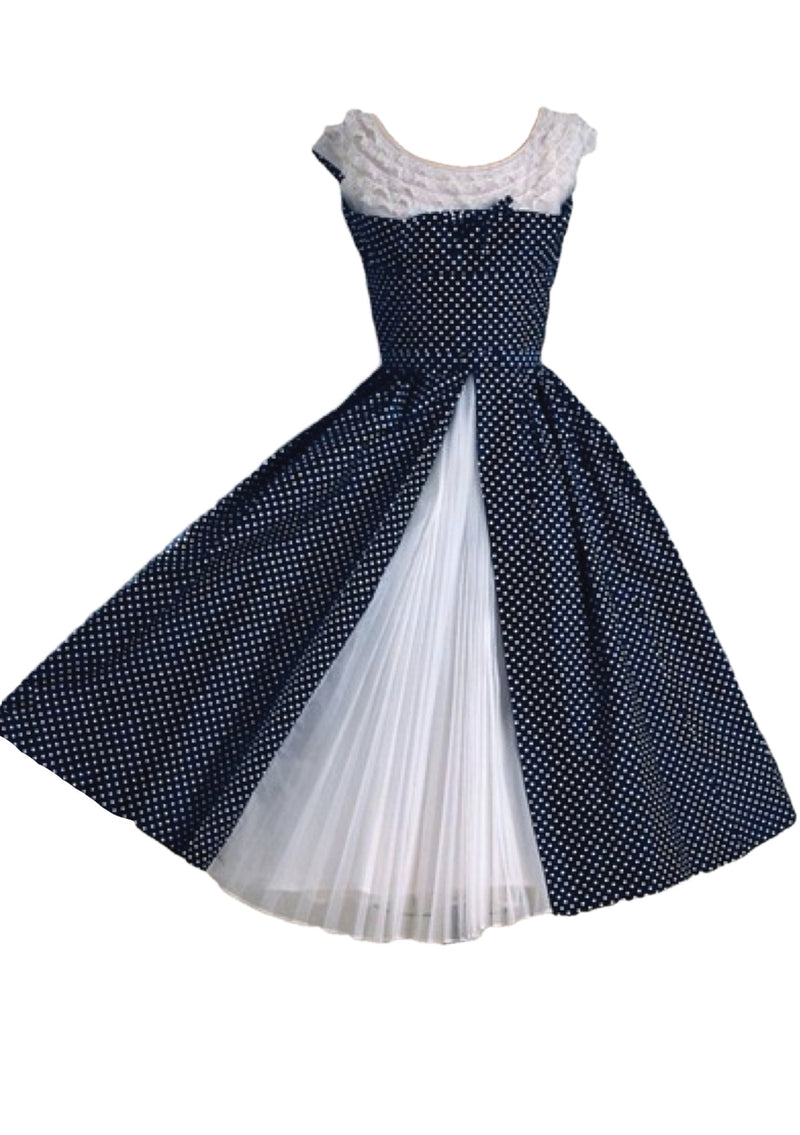 Vintage 1950s Blue & White Spotted Day Dress - New!