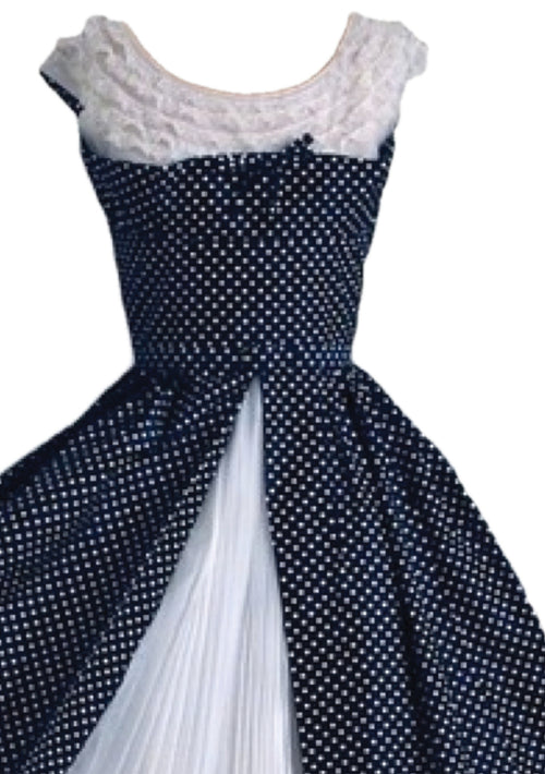 Vintage 1950s Blue & White Spotted Day Dress - New!