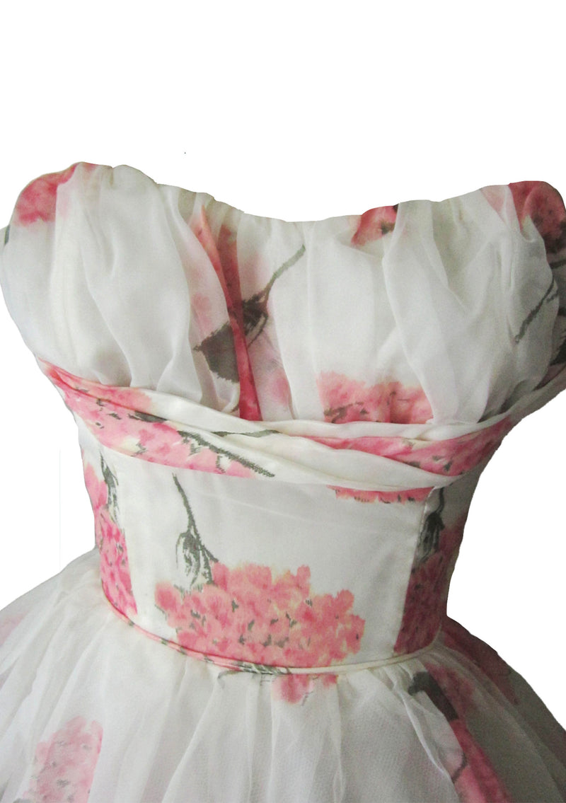 Vintage 1950s Pink Hydrangea Chiffon Party Dress - New!