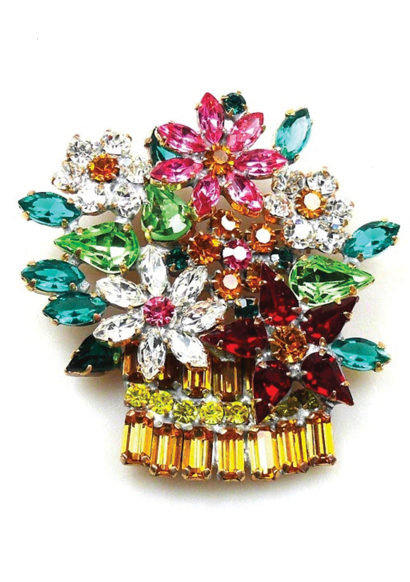 Beautiful Large Czech Flower Crystal Brooch -  New