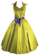 Stunning 1950s Chartreuse Halter Glazed Cotton Dress  - New!