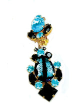 Aquamarine and Onyx Glass Crystal Earrings