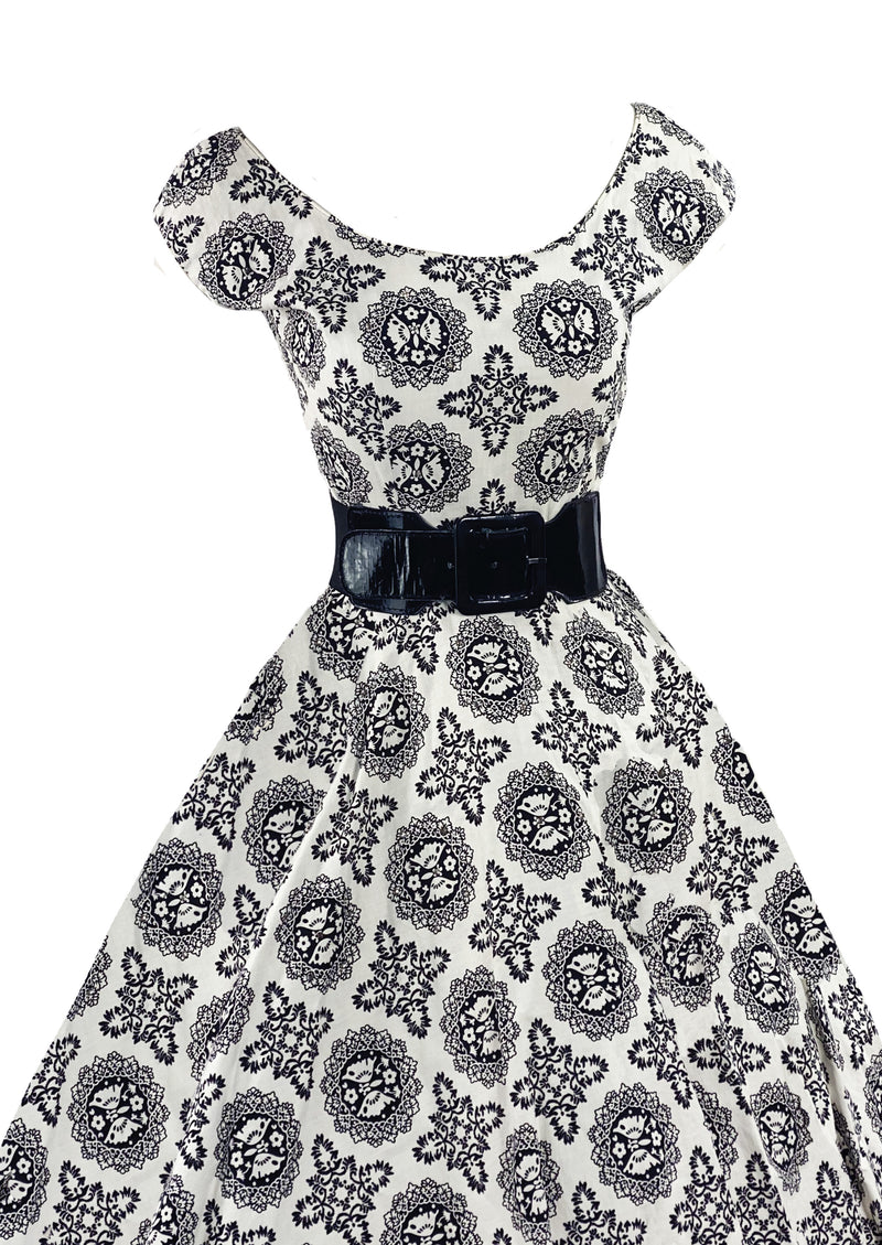 1950's Jerry Gilden B&W Medallion Print Cotton Dress - New!