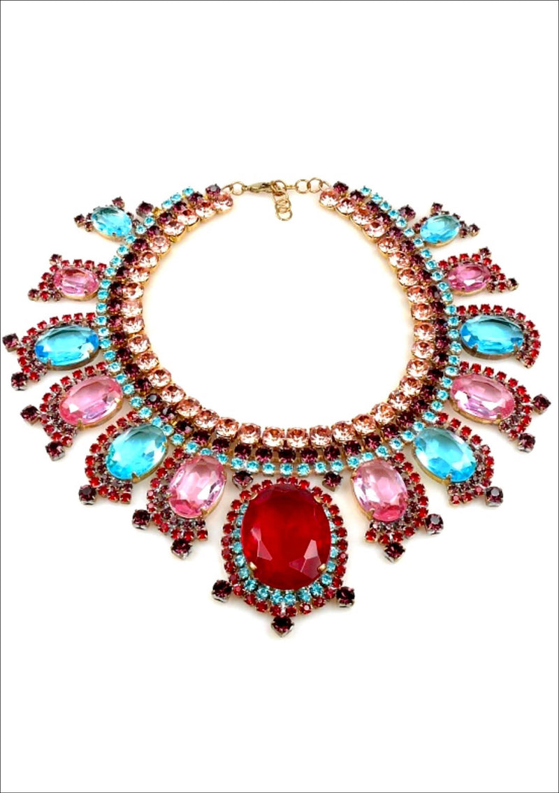 Dramatic Czech Ruby Amethyst and Fuchsia Large Necklace