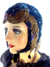 Vintage 1920s Blue Sequin + Coloured Glass Cloche Headpiece