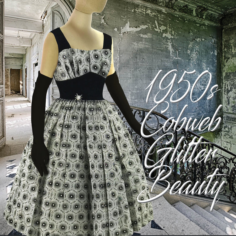 Vintage 1950s B&W Glitter Flocked Cocktail Dress- New!