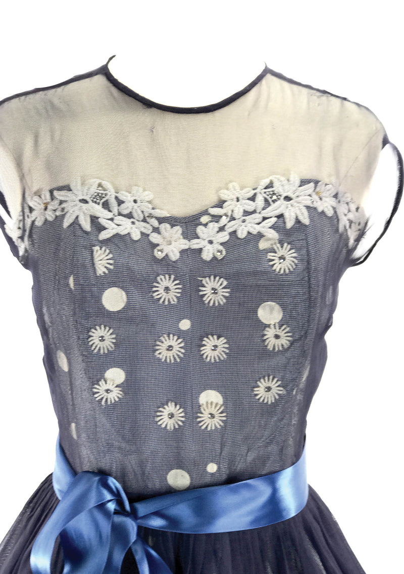 1950's Blue & White Micro Herringbone Dress Ensemble  - New!