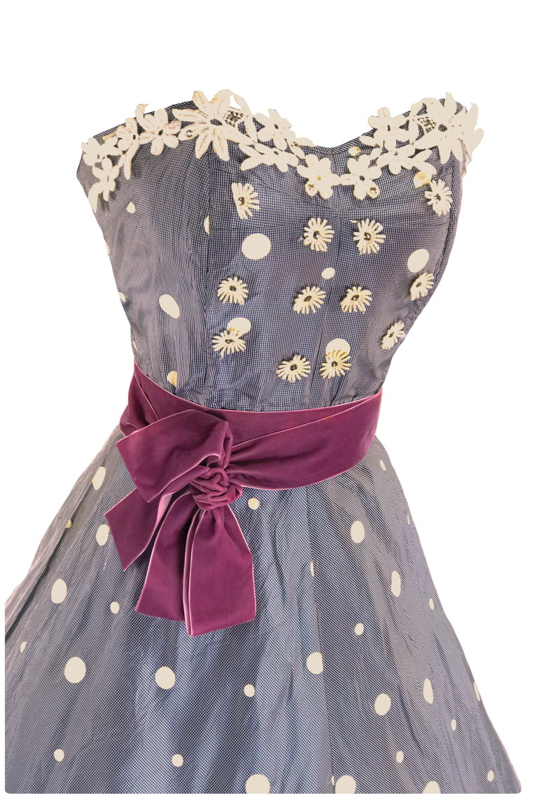 1950's Blue & White Micro Herringbone Dress Ensemble  - New!