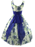 1950s Blue Cabbage Roses Party Dress - New!
