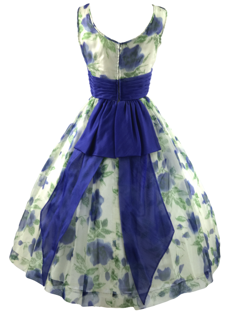 1950s Blue Cabbage Roses Party Dress - New!