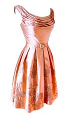 1950's Pink Draped & Embroidered Satin Party Dress - New!