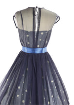 1950's Blue & White Micro Herringbone Dress Ensemble  - New!