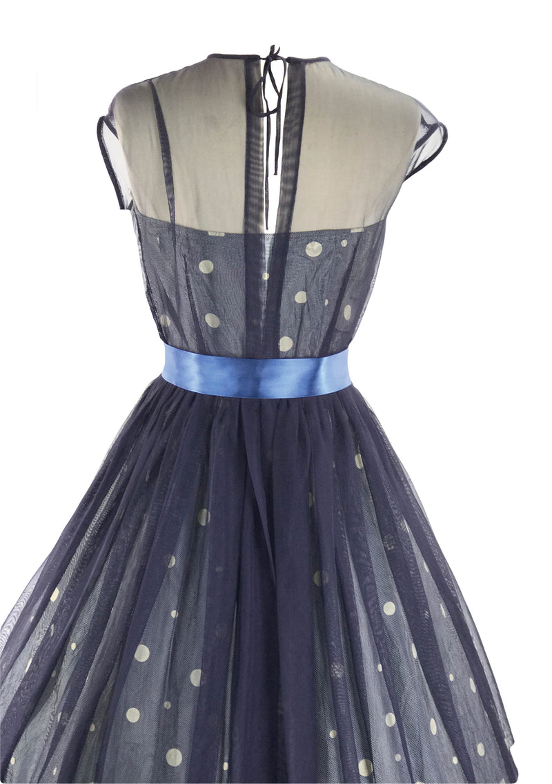 1950's Blue & White Micro Herringbone Dress Ensemble  - New!