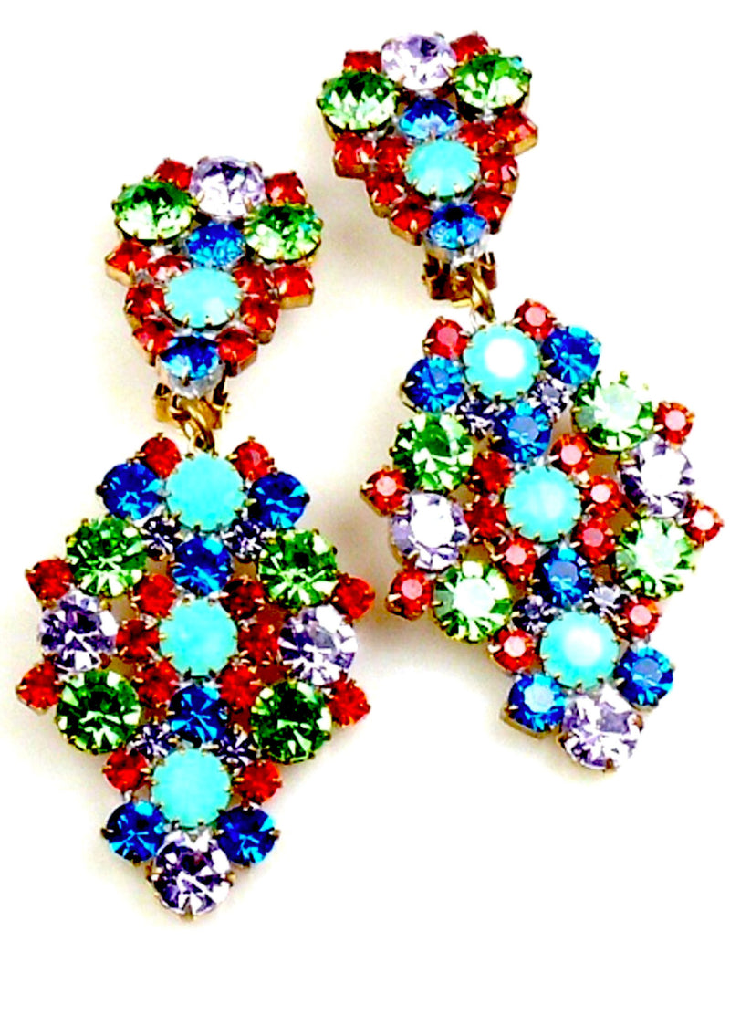 Jade Czech Earrings with Multicolour Glass Stones