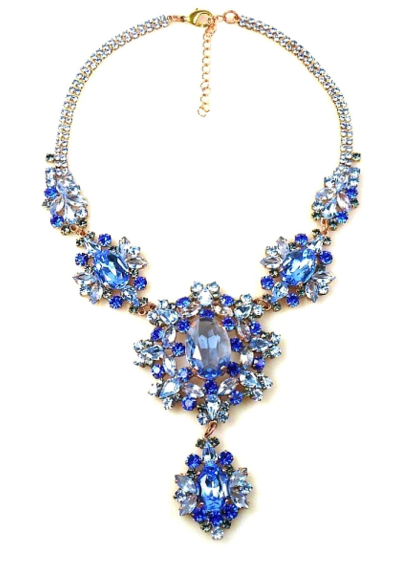 Sapphire Blue Pendant Drop Czech Necklace