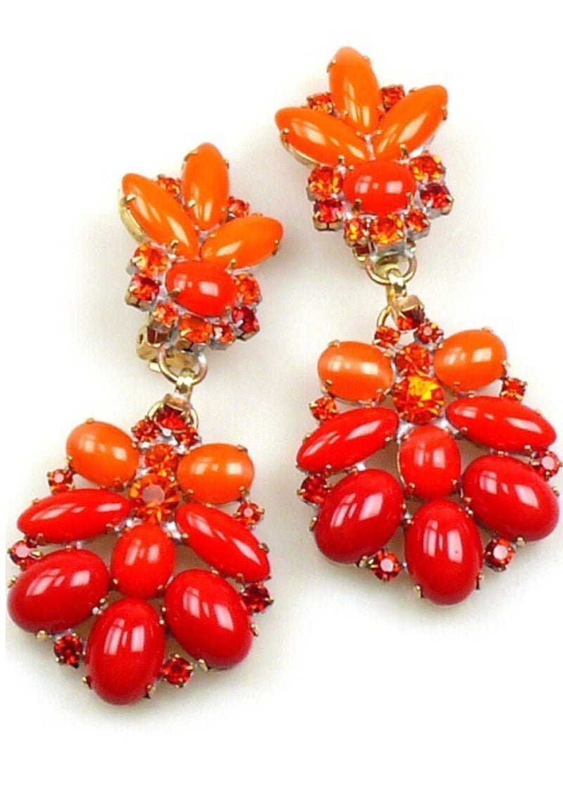 Striking Coral and Tangerine Opaque Glass Czech Earrings