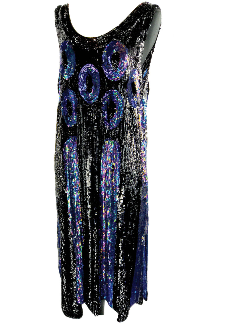 Vintage 1920s Black & Blue Sequins Party Dress  - New!