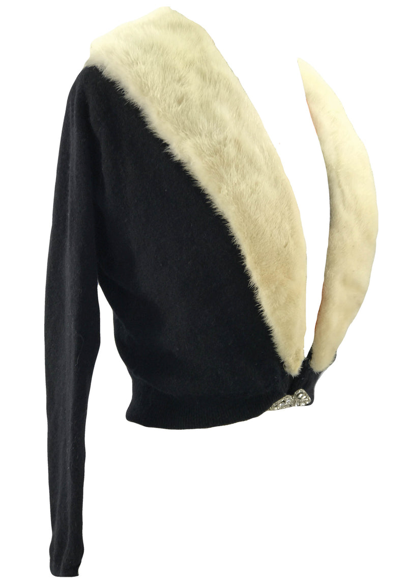 Vintage 1950 Black Cashmere Cardigan with Mink- New