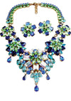 Blue Green Glass AB Necklace & Earrings Set - New