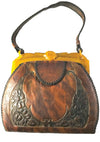 Vintage 1920s Tooled Leather Handbag with Bakelite Frame - New!