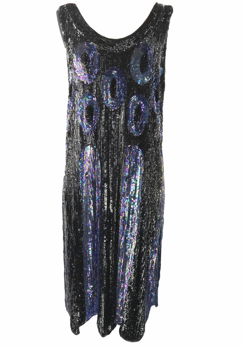Vintage 1920s Black & Blue Sequins Party Dress  - New!