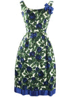 Vintage Designer Early 1960s Blue Roses Silk Dress  - New!