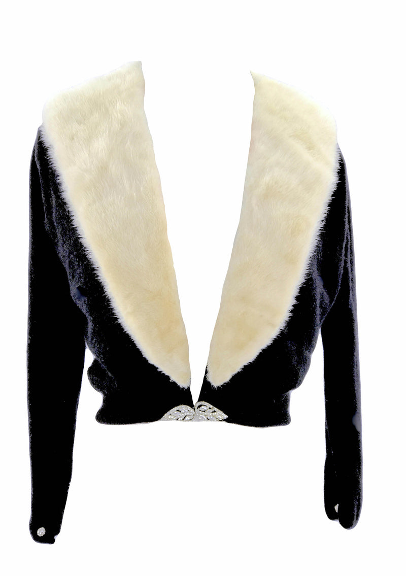 Vintage 1950 Black Cashmere Cardigan with Mink- New