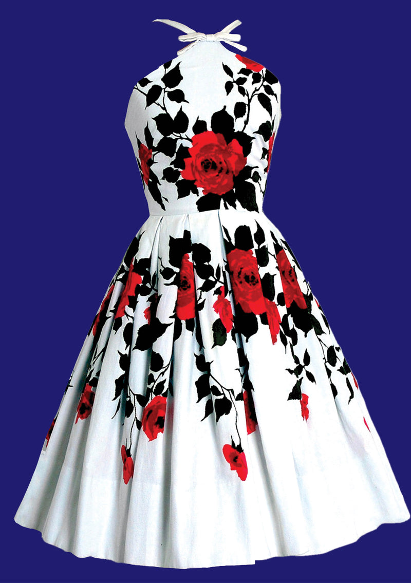 Vintage 1950s Red Roses Pique Cotton Dress  - New!