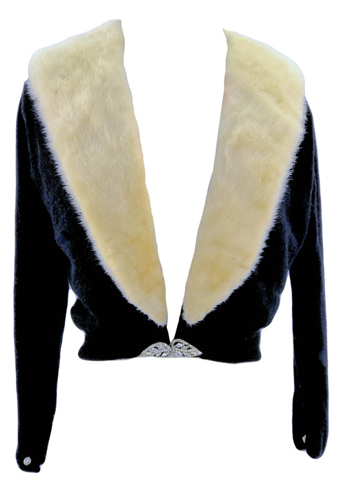 Vintage 1950 Black Cashmere Cardigan with Mink- New