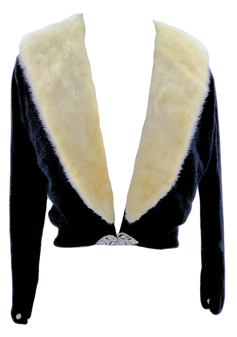 Vintage 1950 Black Cashmere Cardigan with Mink- New