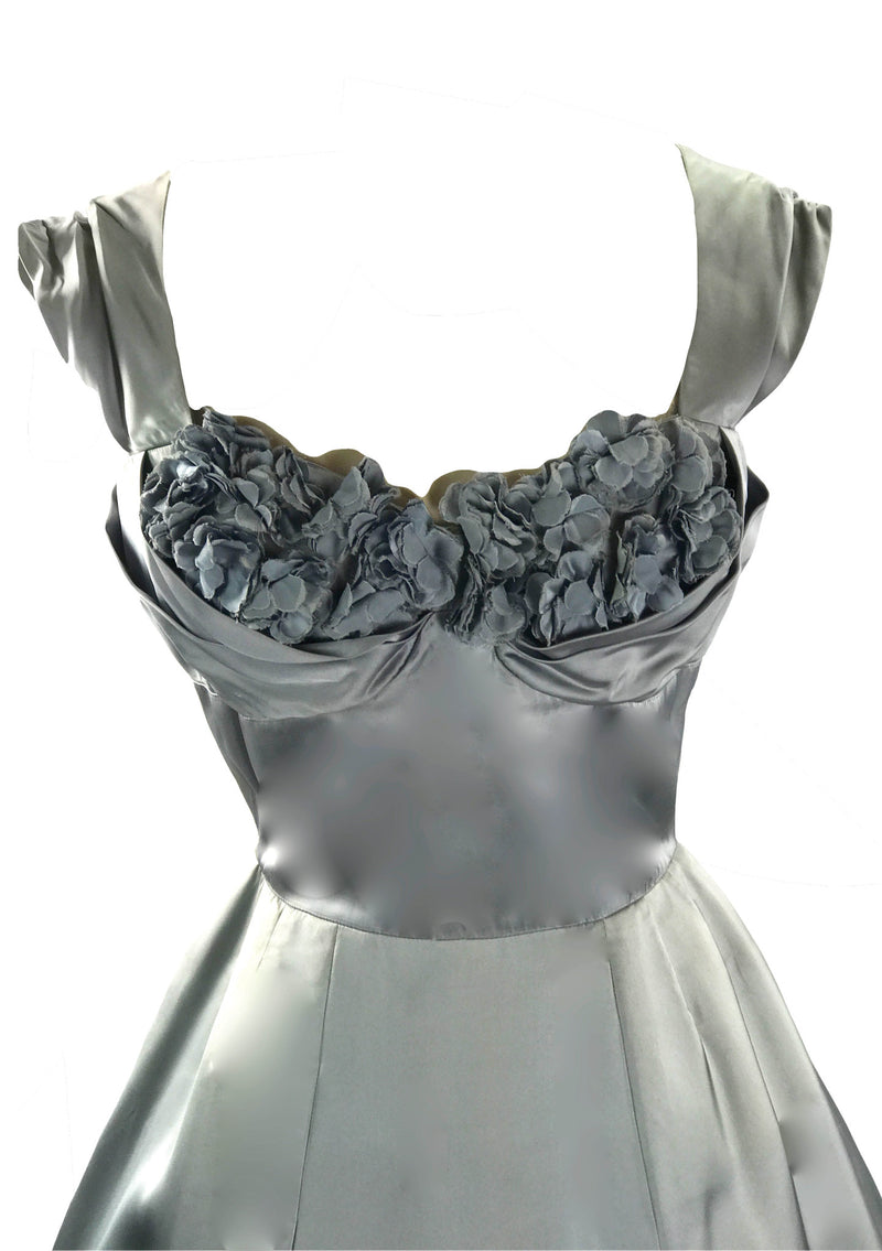 Vintage 1950s Silver Satin Applique Party Dress - New! (ON HOLD)