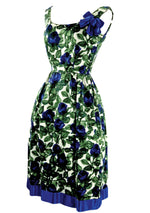Vintage Designer Early 1960s Blue Roses Silk Dress  - New!