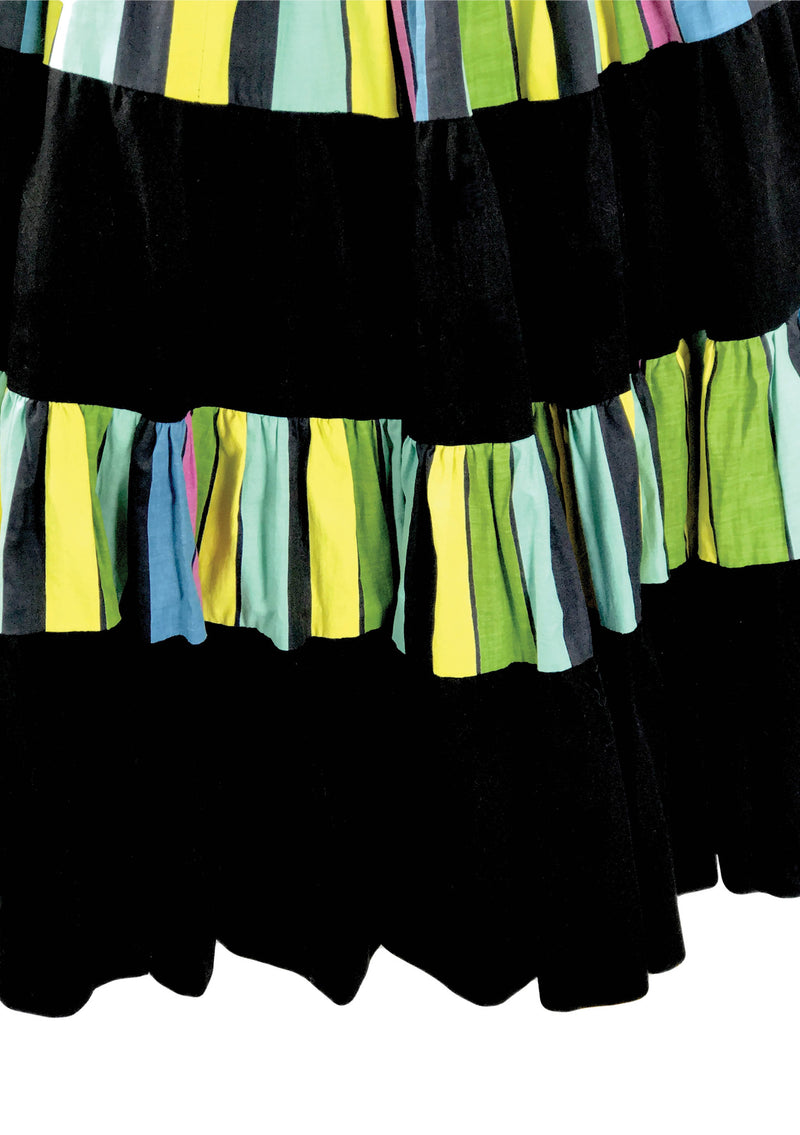 Vintage 1950s Black & Rainbow Stripes Cotton Skirt - New!