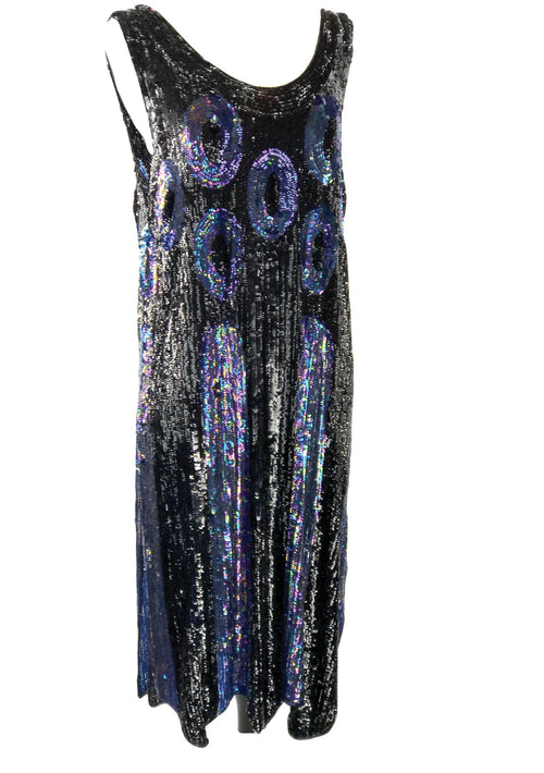 Vintage 1920s Black & Blue Sequins Party Dress  - New!