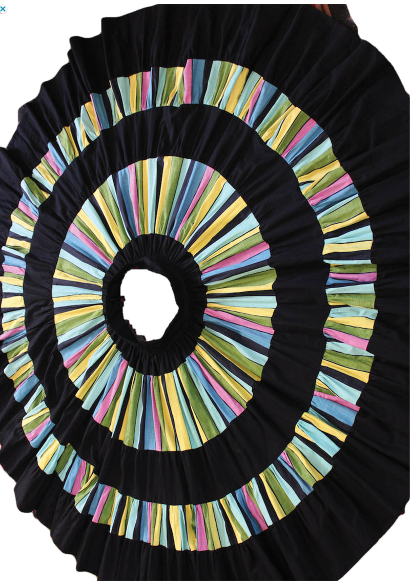 Vintage 1950s Black & Rainbow Stripes Cotton Skirt - New!