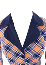Vintage 1970s Pink and Navy Plaid Pants Suit - New