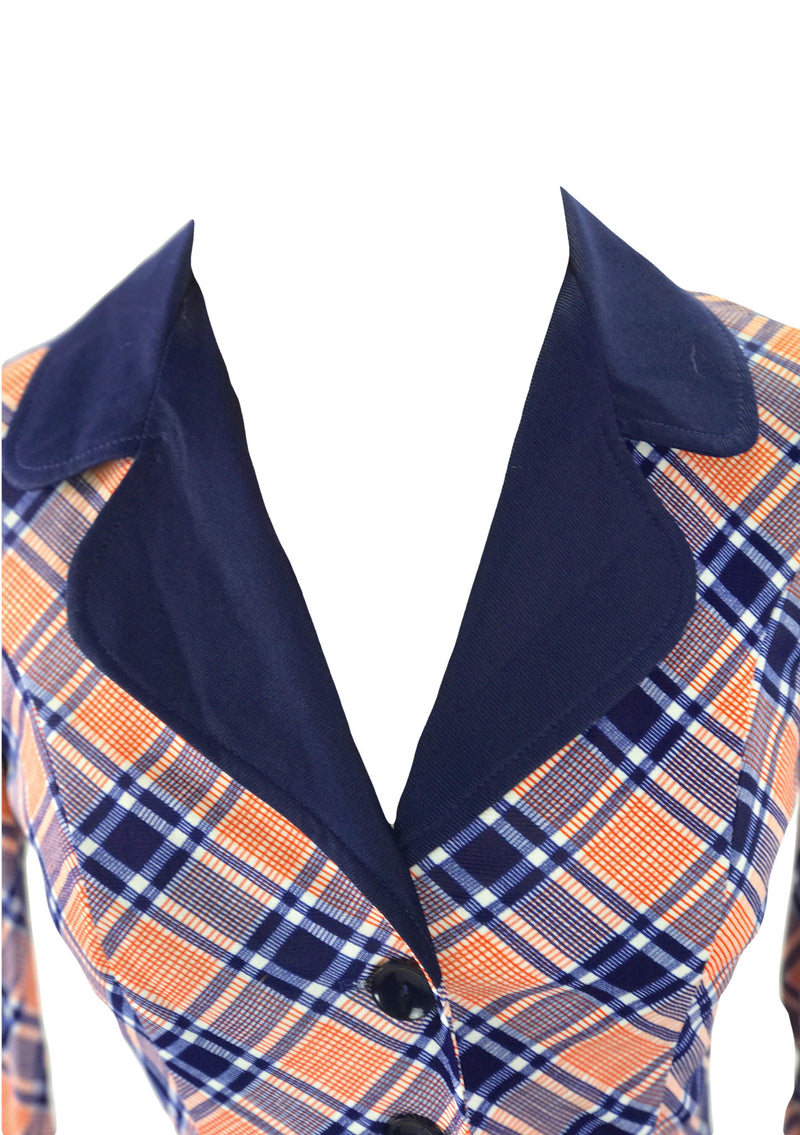 Vintage 1970s Pink and Navy Plaid Pants Suit - New