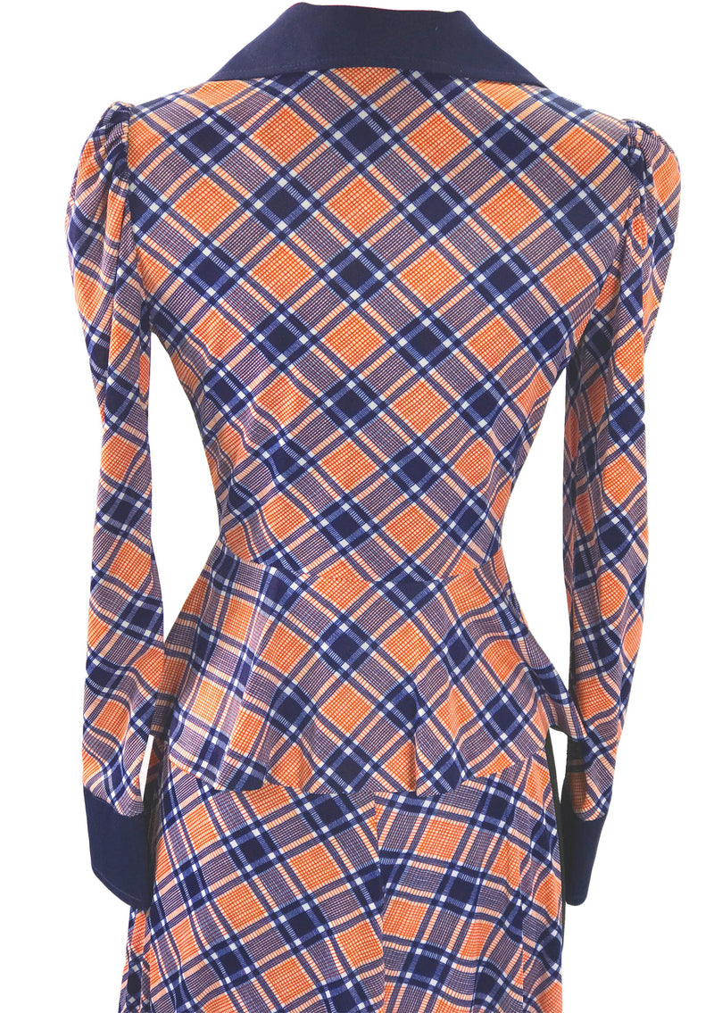Vintage 1970s Pink and Navy Plaid Pants Suit - New