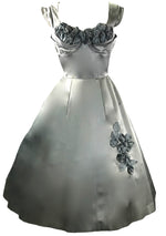 Vintage 1950s Silver Satin Applique Party Dress - New! (ON HOLD)