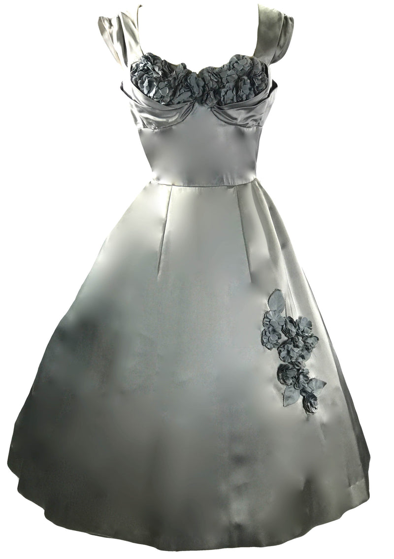 Vintage 1950s Silver Satin Applique Party Dress - New! (ON HOLD)