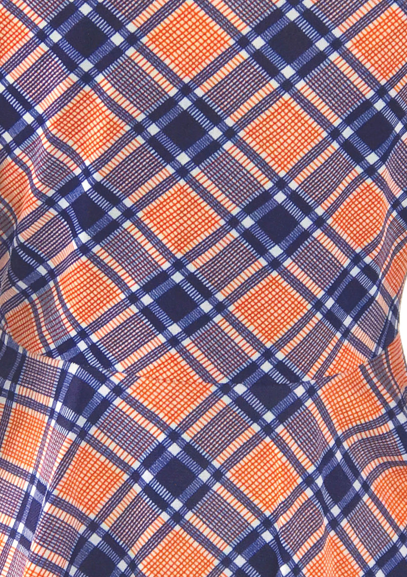 Vintage 1970s Pink and Navy Plaid Pants Suit - New