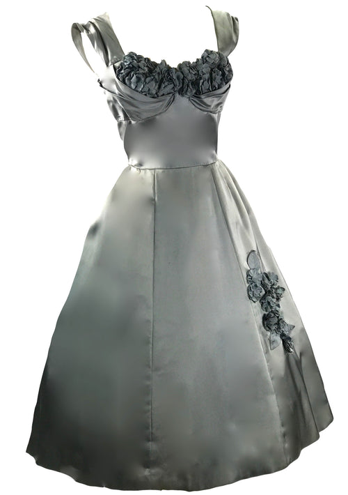 Vintage 1950s Silver Satin Applique Party Dress - New! (ON HOLD)