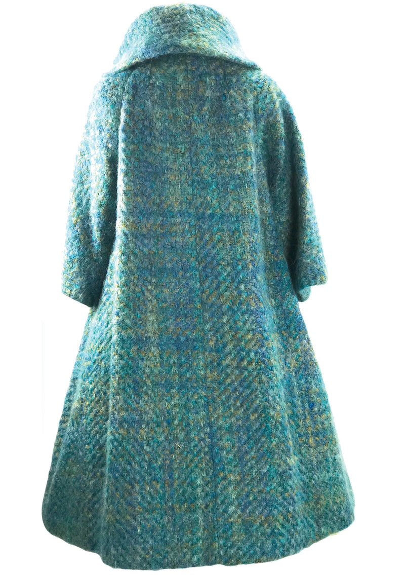 1950s Couture Lilli Ann Blue Green Mohair Swing Coat- New!