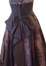 1950s Black Flocked Organza Party Dress