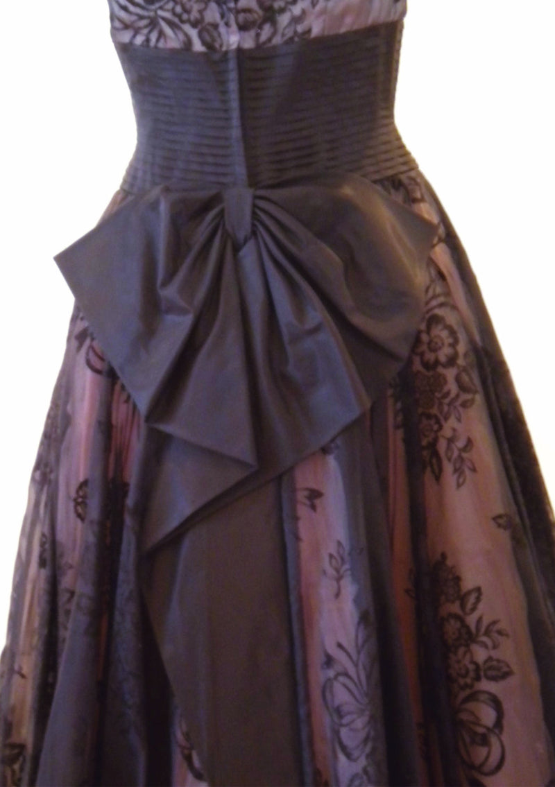 1950s Black Flocked Organza Party Dress